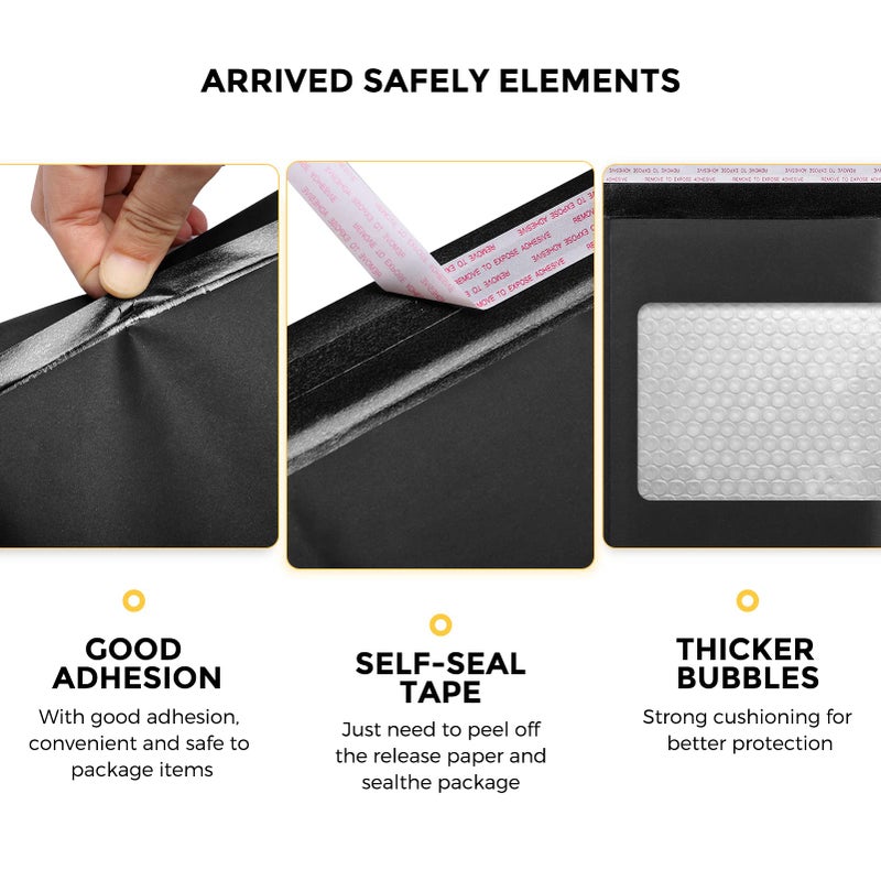 Fuxury Kraft Bubble Mailer 8.5x12 Inch 25 Packï¼ŒStrong Adhesion Padded Envelopes,Self Seal Bubble Envelopes, Waterproof Cushioned Padded Mailers Packaging for Small Business,Bulk Black - Image 3